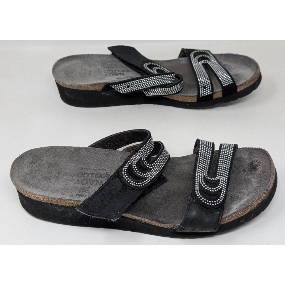 Naot Ainsley Black Nubuck Silver Rivets Women's 39‎ US 8 Comfort Slides Sandals
